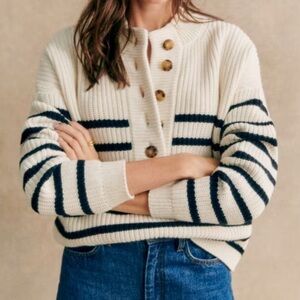 Sezane Lucas jumper, Cream and Black Striped sweater